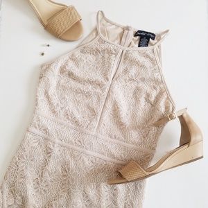 Cream Lace Halter-cut Peep-hole Dress